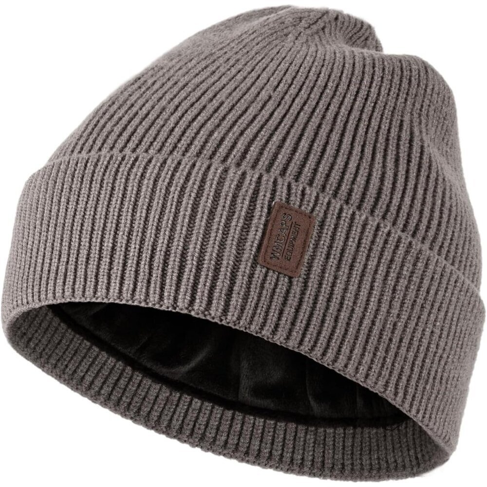 Men's Smoky Gray Fleece Lined Beanie Soft Winter Warm Ski Stocking Knit Hat